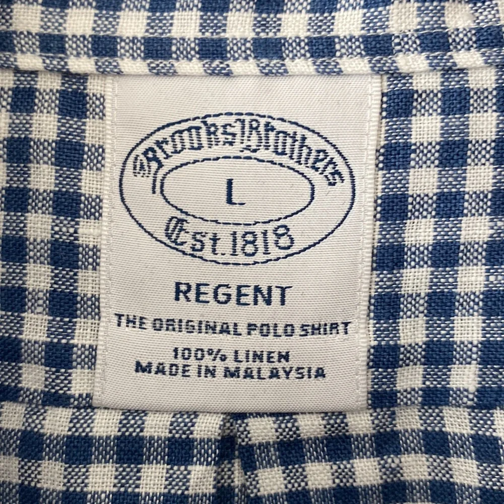 Brooks Brothers Regent Fit Men’s Shirt L 100%Linen White&Blue Plaid ButtonDown - Picture 4 of 9